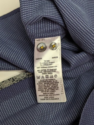 Ted Baker Herren Größe 4 L Blau Bigidea Micro Dobby Flip Manschette Button Down Hemd - Bild 5 von 6