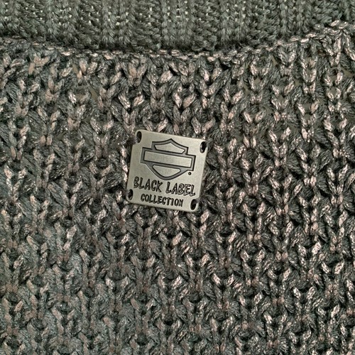 Harley Davidson Olive Sweater Pullover Foil Print Logo Crochet Long Sleeves Sz S - Picture 8 of 9