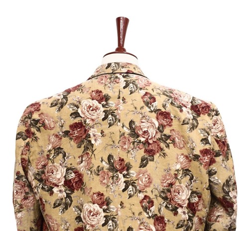 Mens Blazer Beige Pink Floral Corduroy Formal Suit Jacket Wedding Sport Coat 48R - Picture 6 of 7