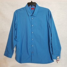 NWT ALFANI Slim Fit Stretch Men's Pinstripe Long Sleeve Button Up Shirt Blue XXL