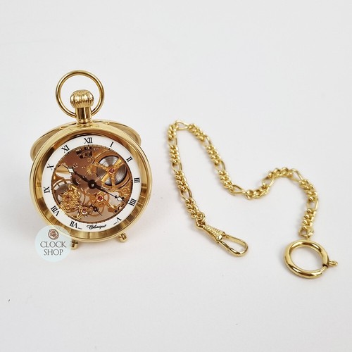 49mm Gold Mechanical Skeleton Desk Pocket Watch By CLASSIQUE (Roman) - Picture 7 of 8