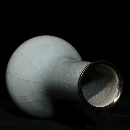 8,3" Song Dynastie Antik Porzellan Guan Ofen Cyan Glasur Eis Riss Vase - Bild 2 von 8