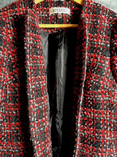 Kasper Womens Medium Tweed Plaid Open Front Blazer Jacket Made In Vietnam - Picture 6 of 16