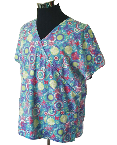 Scrubs Uniform Top Women's Size XL Multicolor on Blue Love Laugh Dream Hope - Picture 8 of 12