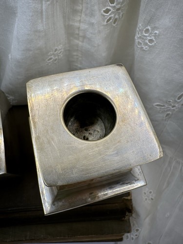 Chunky Brass Candle Holder Pair. Silver and Brass color patina. - Picture 4 of 15
