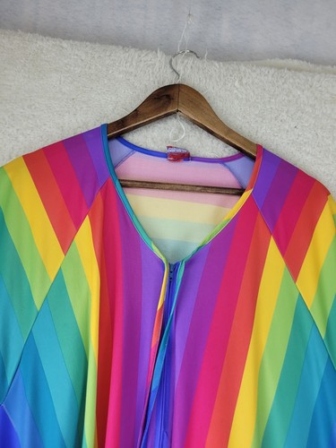 Vintage Granada 70s Rainbow Flowy Kaftan Dress Womens OS Zip Front Hippie - Picture 5 of 23