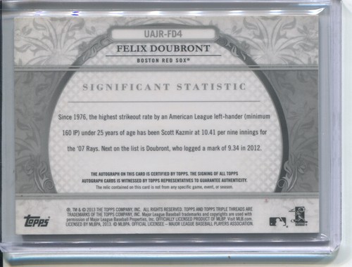 FELIX DOUBRONT 2013 TOPPS TRIPLE THREADS JUMBO JERSEY AUTO #12/99 RED SOX - Picture 2 of 2