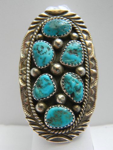 Anello Dichiarazione Turchese Marlene Jones Navajo Enorme Kingman Argento Sterling Taglia 7,5 - Foto 2 di 15