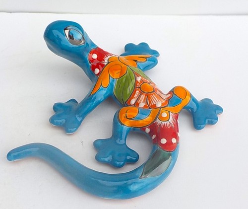 MEXICAN TALAVERA POTTERY SALAMANDER LIZARD SCULPTURE 9" X 10" BLUE GECKO - 第 1/3 張圖片