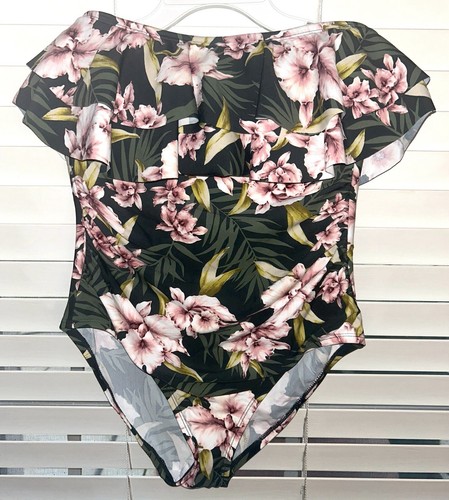Damen grün Bandeau Volant hohe Abdeckung einteiliger Badeanzug - Bild 3 von 7