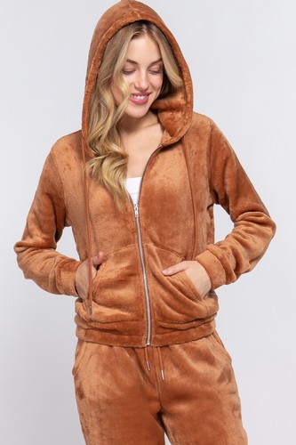 Faux Fur Zip Up Long Sleeve Hoodie and Joggers Set - Picture 14 of 28