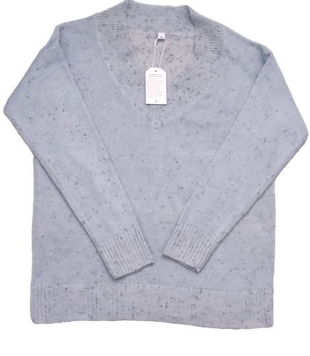 Womens Speckled Blue Sweater XL Long Sleeve V NECK ribbed trim NWT - Picture 2 of 11