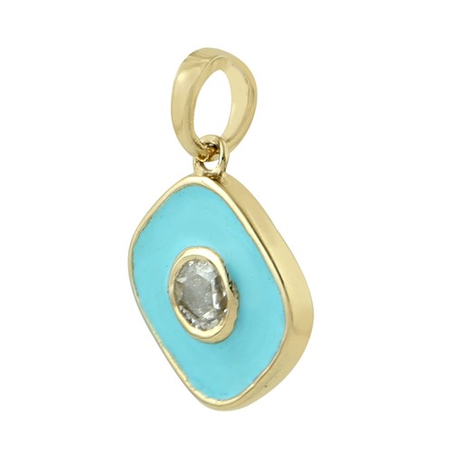 Black Friday Natural Diamond 14k Yellow Gold Enamel Charm Pendant Handmade - Picture 3 of 6