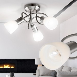 Details zu Wohnzimmer Decken Beleuchtung Nickel Glas Design Rondell Leuchte silber weiss Details zu Wohnzimmer Decken Beleuchtung Nickel Glas Design Rondell Leuchte silber weiss