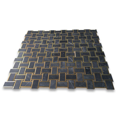 N668XH Nero Marquina Black Marble 2x3 Basketweave Mosaic Tile Honed - Picture 3 of 6