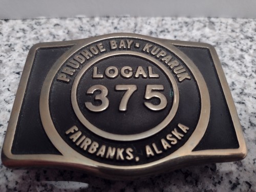PRUDHOE BAY Kuparuk Local 375 Fairbanks Alaska. Hebilla de cinturón de latón 1982. ¡Vintage! - Imagen 5 de 5