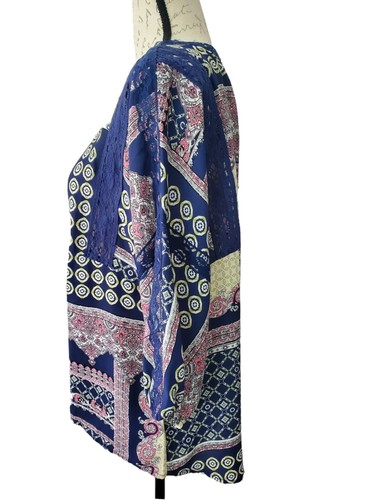 Soieblu Marine Spitze Patchwork Pullover Bluse Damen S Schlüsselloch vorne zum Binden - Bild 2 von 8