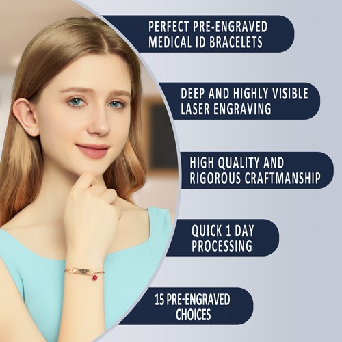 Divoti Pre-Engraved Simple Rolo Chain Medical Alert id Women Bracelet- Durable - 第 71/106 張圖片