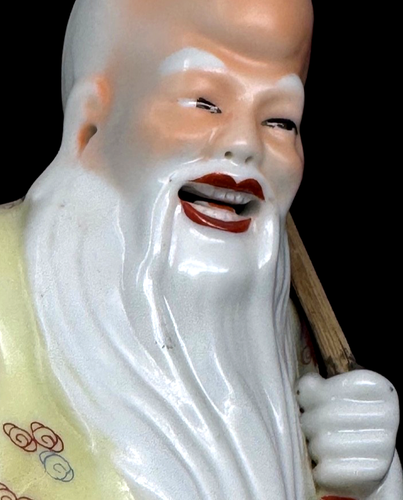 Alte chinesische 9 3/4" Porzellan Shou Lao weiser Mann Gott der Langlebigkeit Figur Statue - Bild 6 von 24