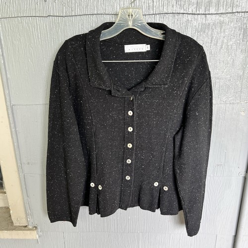 Vintage Willow Button Up Jacket Womens M Buttons Black Speckle Texture Cotton