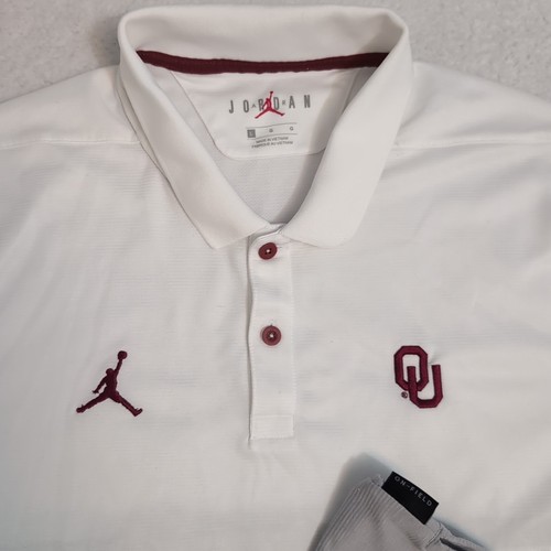 Oklahoma Sooners Polo Shirt Men's L White Gray Air Jordan Nike Drifit On Field