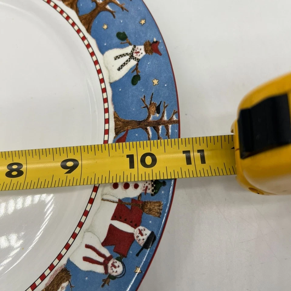 Lote De 6 Platos De Cena Muñeco De Nieve Sakura 1998 Debbie Mumm Gres Navidad Azul Foto 3 de 4