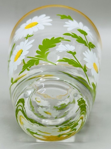 Vintage Libbey Glass White Floral Daisy Drinking Glass Yellow Rim MCM - Picture 3 of 3