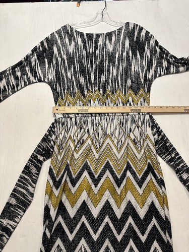 Ellen Tracy Dress Size 8 Black White Yellow Chevron Belted 3/4 Sleeve NWT - Picture 5 of 9