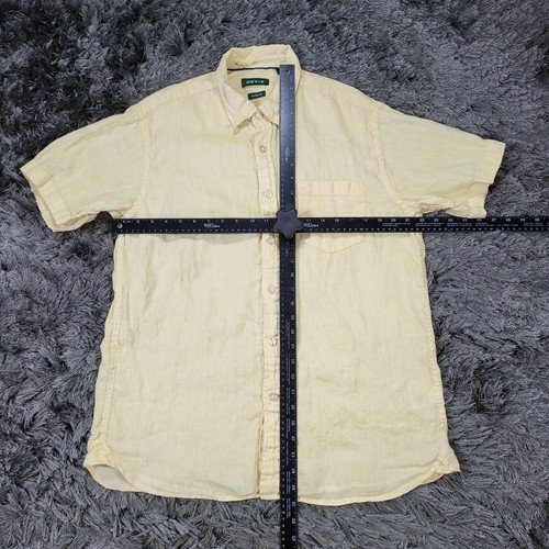 Orvis Shirt Mens Large Yellow 100% Linen Classic Fit Short Sleeve Button Up Logo - Picture 4 of 16