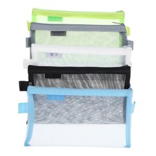 5 Pcs Mesh Storage Zipper File Bags Transparent Pencil Case Stationery Holder
