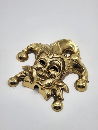 Llamador de puerta bufón de latón macizo pesado vintage tono dorado falta aldaba 6" - Imagen 7 de 8