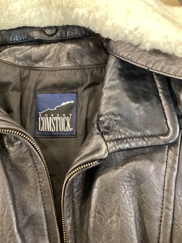 Robert Comstock Boa Collar Leather Jacket Men's Size S Black image 6