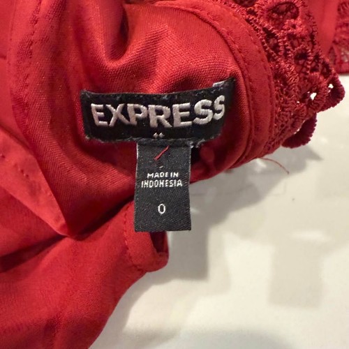 Express Open Back Lace Romper Women’s Size 0 Burgundy Red Pockets Tie Back Sexy - Picture 8 of 9