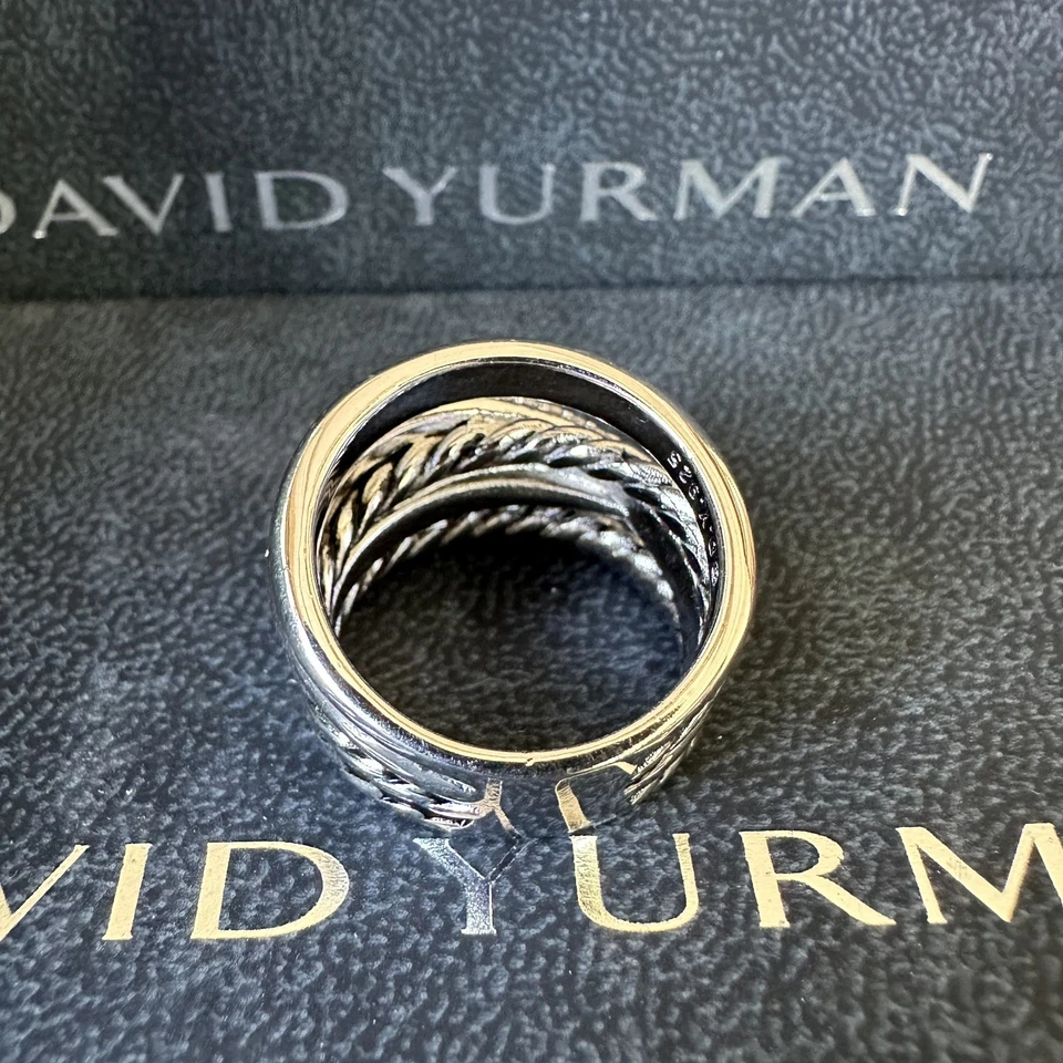Anillo ancho cruzado David Yurman 17,5 mm con pavé de diamantes talla 8 Foto 2 de 4