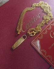 Genuine Cartier Logo Engraved Gold Charm/3Mm Necklace Chain