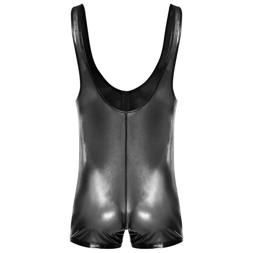 Mens Jumpsuit Faux PU Leather Bodysuit Singlet One Piece Body Sleeveless Shiny - Picture 55 of 72