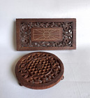 Hand-Carved Round & Rectangular Floral Leaf Wooden Trivets India Set of 2