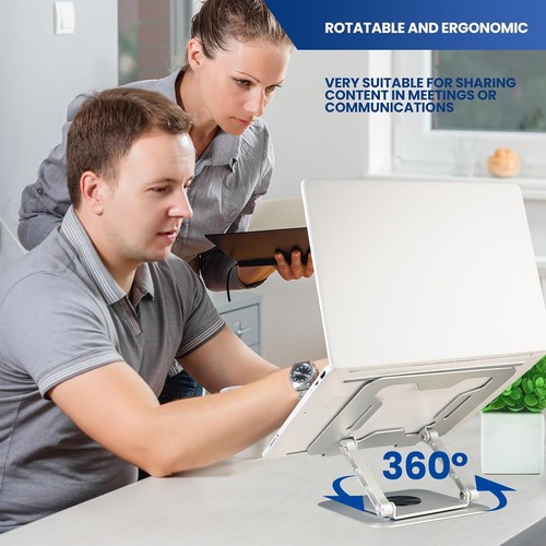 Ewent Adjustable Aluminium Alloy Laptop Stand for Desk with 360° Swivel Base, Er - Bild 2 von 6