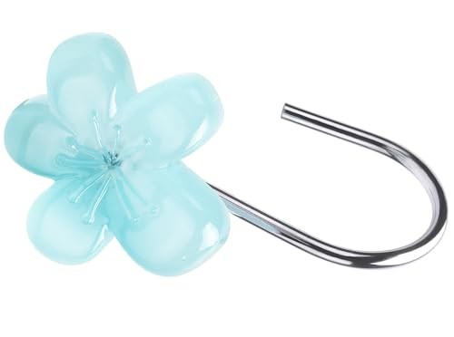 Ganchos para cortina de ducha con temática floral, decoración de baño que brilla en la oscuridad para azul - Imagen 2 de 5