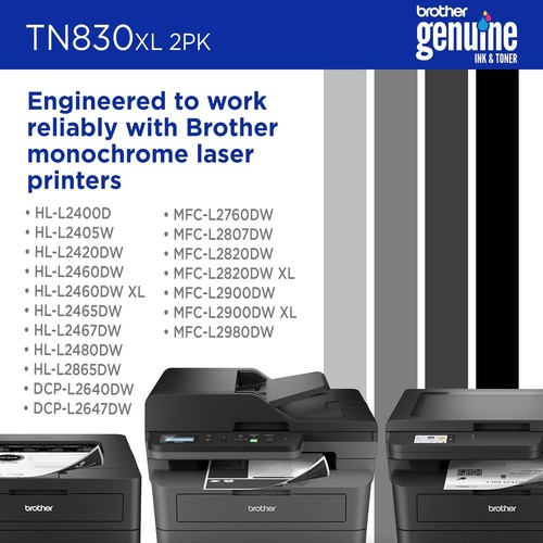 Genuine TN830XL 2PK Black High Yield Printer Toner Cartridge 2-Pack – Print u... - Bild 5 von 7