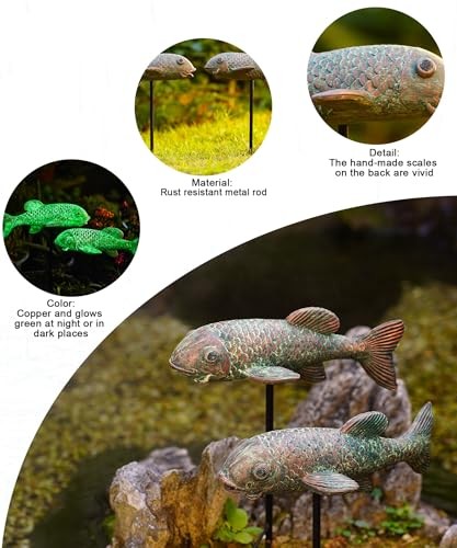 Koi Fish Garden Outdoor Statue: 2 Pack Sculpture for Patio Yard Porch Copper - Picture 6 of 8