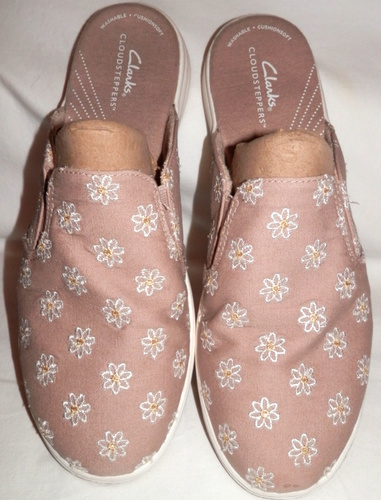 Clarks Cloudsteppers Breeze Cushion Slider Sandal Sz. 11 W Taupe/Daisy Canvas - Picture 4 of 14