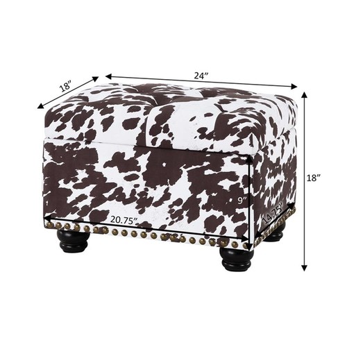 Pemberly Row Contemporary Storage Ottoman in Brown Cowhide Fabric - Picture 11 of 12