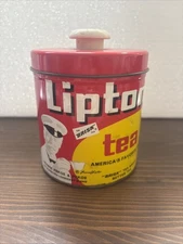 Vintage Lipton Tea Canister Button-Top Tin JL Clark Metal Containers 1970's