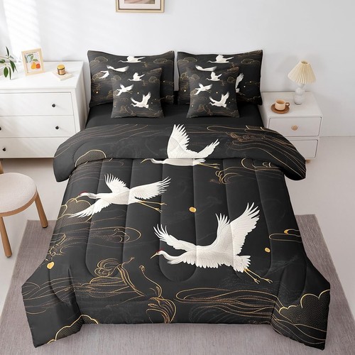 Red-Crowned Crane Comforter Set with Sheets King Size Kids Auspicious Clouds ... - Foto 1 di 7