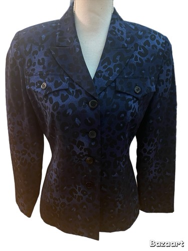 Kasper Women’s Blazer Size 6P Blue/black Leopard Print Long Sleeve Lined - Picture 1 of 6