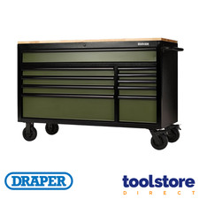 Image of Draper 08236 Bunker 10-Drawer Workbench Roller Tool Cabinet 56" Green