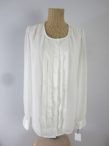 Neu Calvin Klein Damen M elfenbeinfarbene Langarm plissierte Bluse transparente Ärmel neu mit Etikett $ 69 - Bild 3 von 11