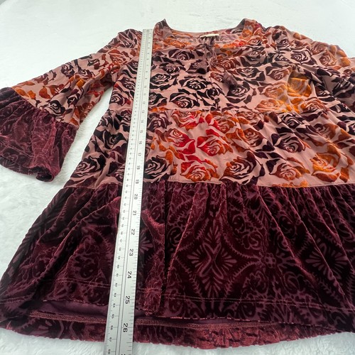 Style Co Womens Floral Velvet Burnout Tunic Top Sz S Boho Whimsigoth Rose Red - Picture 5 of 10