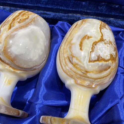 Set of 6 Vintage Marble Onyx Wine Glasses Stone Cup w/Box Alabaster - Picture 3 of 10